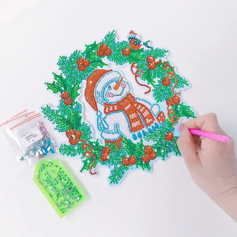 Corona Muñeco nieve Navidad Diamond painting